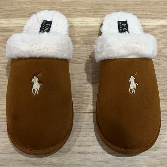 Polo Ralph Lauren Women’s Faux-Fur-Lined Scuff Slippers, Size 10 - Picture 2 of 7